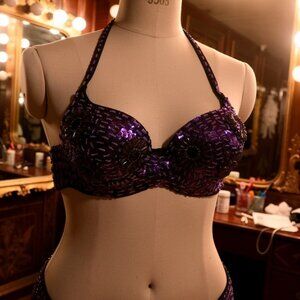 Size 36 B Sequined & Beaded Bra Purple~ Vintage